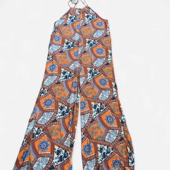 easel Pants - Easel Boho Patchwork Halter Jumpsuit Wide Leg Festival Tassel